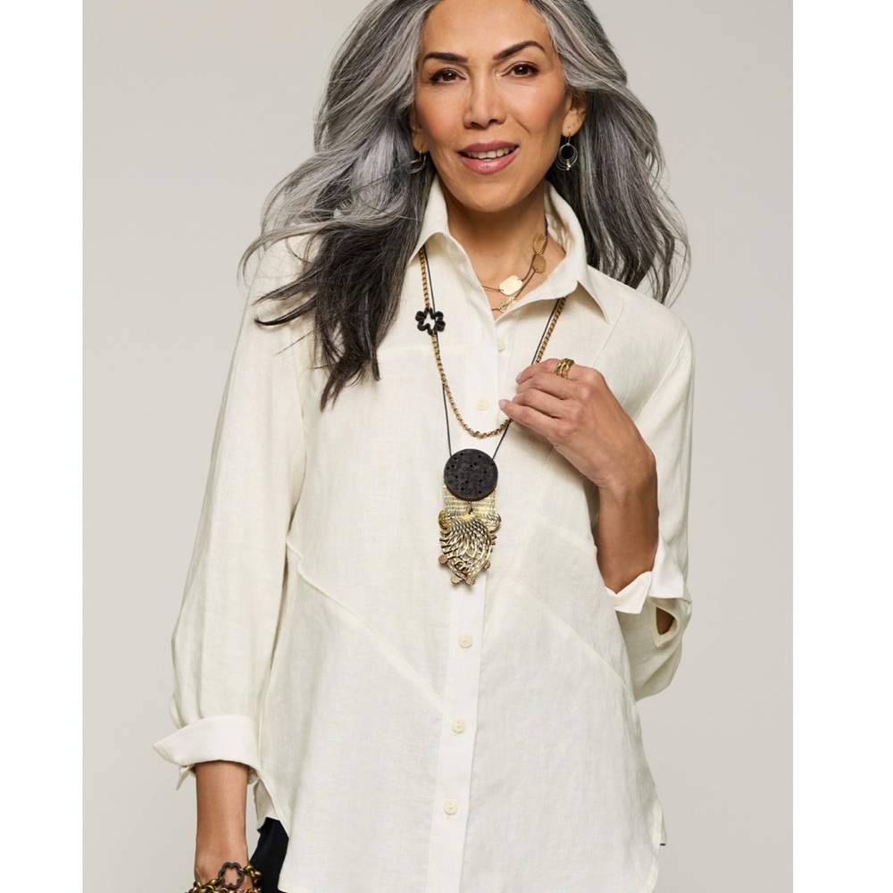 Lisa Bayne white Linen Rhythm Shirt